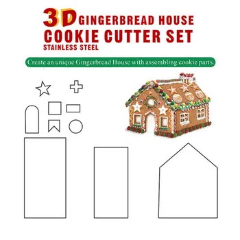 10 Piese Set din Oțel Inoxidabil de Biscuiti Model de Crăciun din Oțel Inoxidabil 3D Cookie Casa de turtă dulce Cookie Mucegai Cookie Timbru 1076