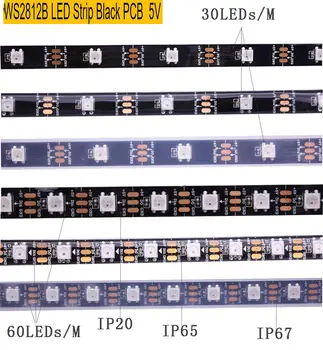 1m/2M/3M/4M/5m WS2811S WS2812B 30/60/144 pixeli/led-uri/m Smart led pixel benzi,Negru/Alb PCB,WS2812 IC ,IP30/IP65/IP67 DC5V 12V 1115