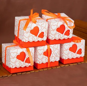 Orange Dublu Inima de Favoarea Nunta Cutie cutie cadou cutie de bomboane de nunta cutie cu Panglică Transport Gratuit 1539