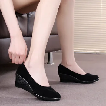 Cresfimix zapatos de mujer femei drăguț confortabil greutate de lumină pană toc pantofi de lucru doamna casual pânză neagră pantofi de dans c3130 34719