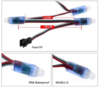50pcs 4m/metru 6.5 DC5V WS2811 Plin de Culoare LED Pixel Modul de Lumină 12mm 10cm/15cm fire IP68 rezistent la apa RGB Digital cu led-uri siruri de caractere