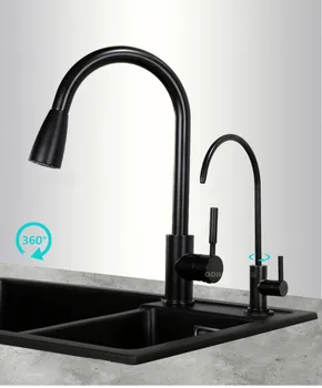 Negru mat fără Plumb oțel Inoxidabil trage în jos de bucătărie robinet mixer robinet cu Apă potabilă la robinet Purificată apă de la Robinet 43728