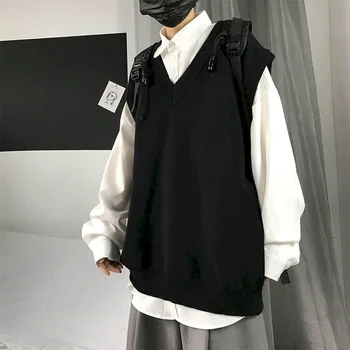 Bărbați pulover vesta de Toamna de culoare solidă tricot de sex masculin stil coreean tendință pierde v-neck fără mâneci vesta vesta pulover stil de Colegiu 72510
