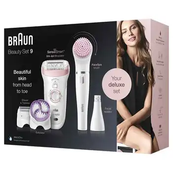 Braun Silk-épil 9 9/975, de sex feminin depilator electric, Beauty Set SensoSmart, uscate sau umede, inclusiv Braun FaceSpa 73373
