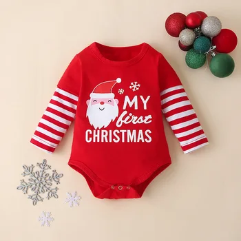 Băiețelul Haine 2020 Primul Meu Crăciun maneca Lunga Salopetă + Pantaloni cu Dungi + Pălării 3PCS Copil Haine Copii Bebes Costume de Jogging 77746