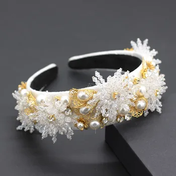 Exagerat de Personalitate Hairband Baroc de lux de moda temperament flori alb crystal pearl metal frunze geometrice bentita 693