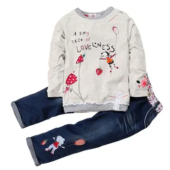 Hot Nou Moda Pentru Copii Haine Fete Seturi De Bumbac Topuri Cu Maneci Lungi+Jean 2 Buc Primavara Toamna Îmbrăcăminte Pentru Copii Costume Fete Haine