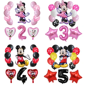 14pcs Mickey Mouse, Baloane Folie Minnie Mouse-la Petrecerea de Ziua Decoratiuni copii Baby shower 32inch Număr Minge cu Buline, Jucarie Latex
