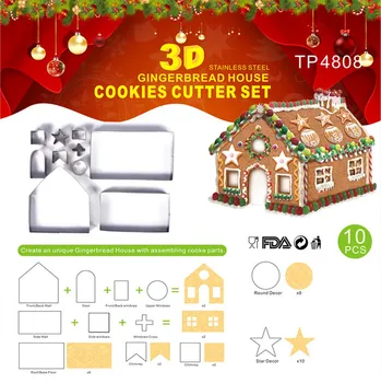 10 Piese Set din Oțel Inoxidabil de Biscuiti Model de Crăciun din Oțel Inoxidabil 3D Cookie Casa de turtă dulce Cookie Mucegai Cookie Timbru