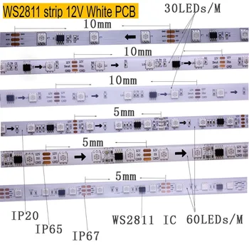 1m/2M/3M/4M/5m WS2811S WS2812B 30/60/144 pixeli/led-uri/m Smart led pixel benzi,Negru/Alb PCB,WS2812 IC ,IP30/IP65/IP67 DC5V 12V