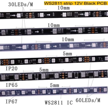 1m/2M/3M/4M/5m WS2811S WS2812B 30/60/144 pixeli/led-uri/m Smart led pixel benzi,Negru/Alb PCB,WS2812 IC ,IP30/IP65/IP67 DC5V 12V